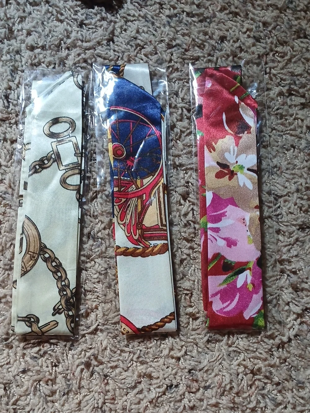 Silk Twilly Scarf Set - Floral Pink, Navy & Cream